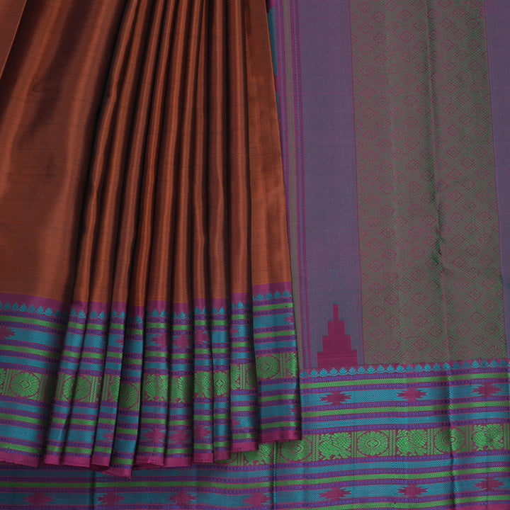 Hayagrivas Handloom Rust Orange Kanjivaram Silk Saree with Purple Border KBF706G1-2