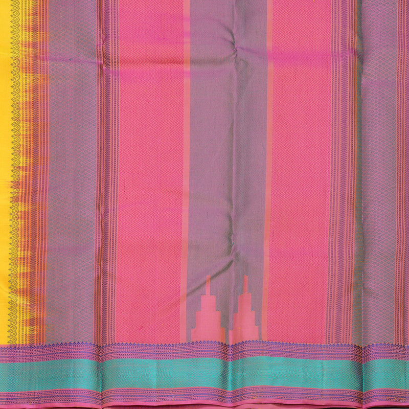Hayagrivas Handloom Yellow Kanjivaram Silk Saree with Pink Border KBF706G12-1
