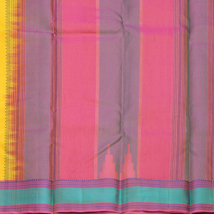 Hayagrivas Handloom Yellow Kanjivaram Silk Saree with Pink Border KBF706G12-1