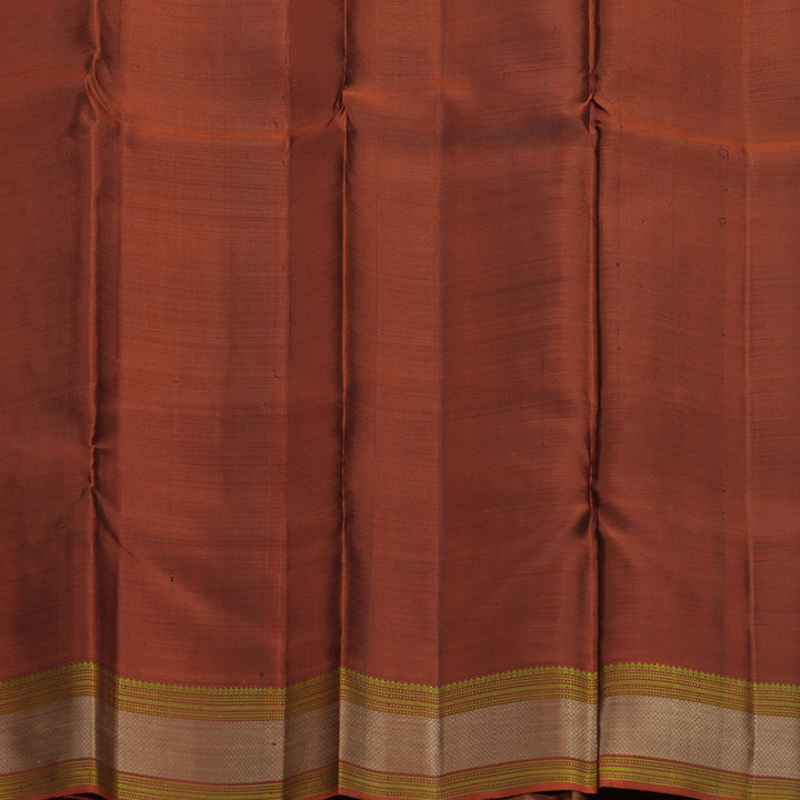 Hayagrivas Handloom Olive Green Kanjivaram Silk Saree with Rust Orange Border KBF706G12-3