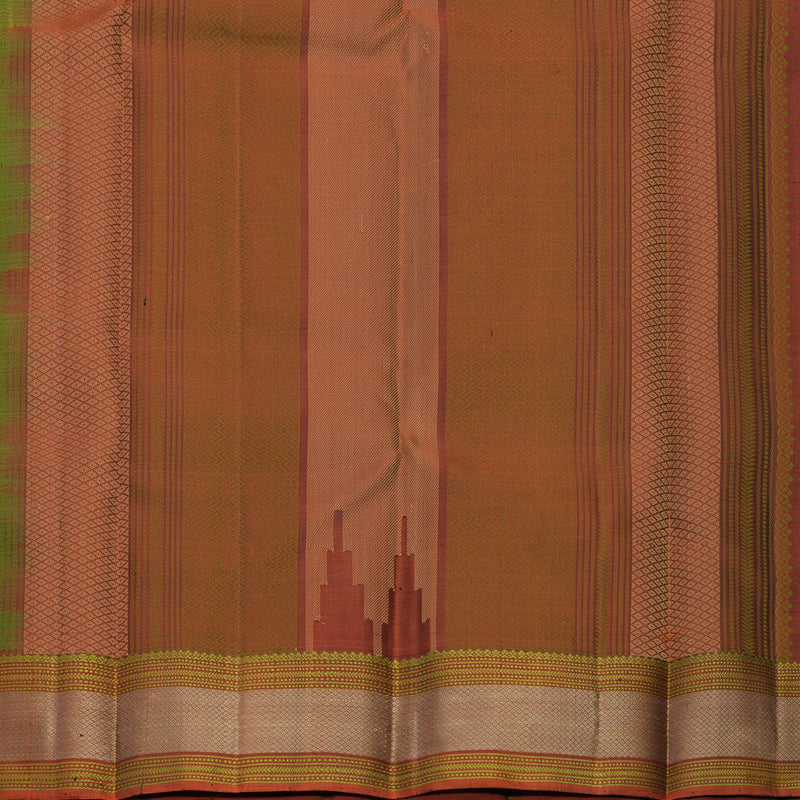 Hayagrivas Handloom Olive Green Kanjivaram Silk Saree with Rust Orange Border KBF706G12-3