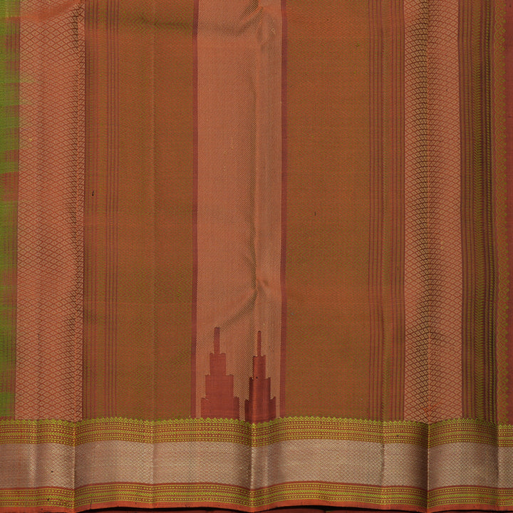 Hayagrivas Handloom Olive Green Kanjivaram Silk Saree with Rust Orange Border KBF706G12-3