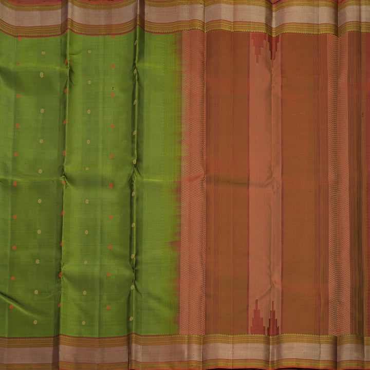 Hayagrivas Handloom Olive Green Kanjivaram Silk Saree with Rust Orange Border KBF706G12-3