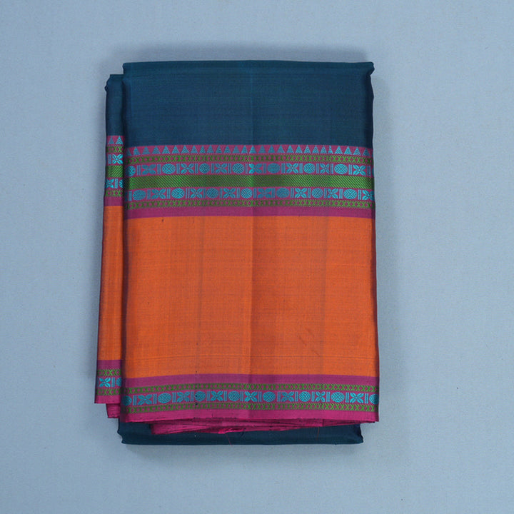 Hayagrivas Handloom Peacock Blue Kanjivaram Silk Saree with Orange Border KBF706G14-2