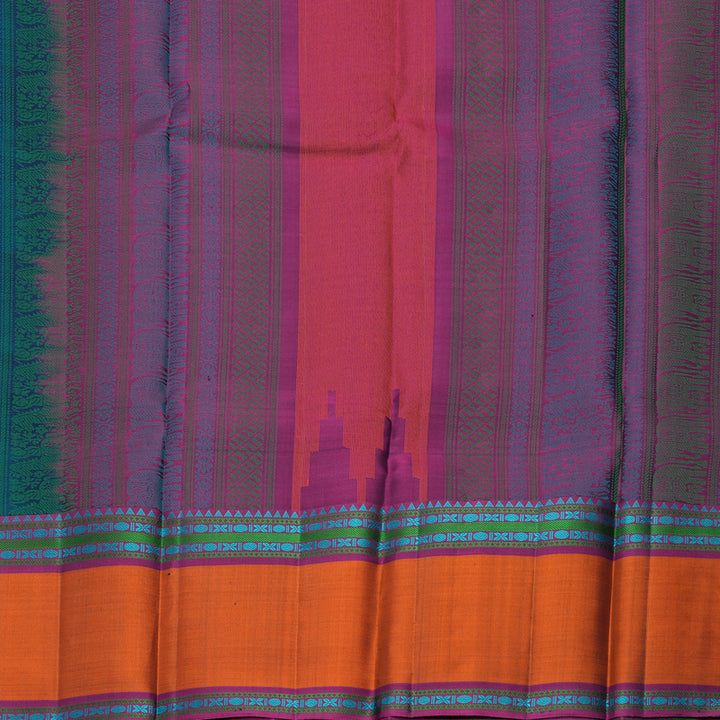 Hayagrivas Handloom Peacock Blue Kanjivaram Silk Saree with Orange Border KBF706G14-2