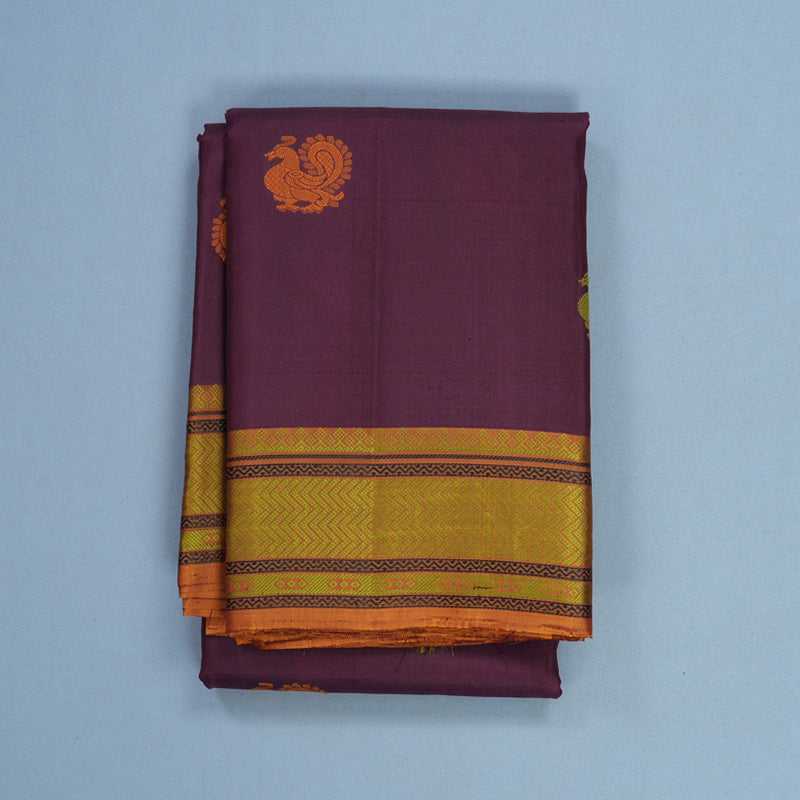 Hayagrivas Handloom Burgundy Kanjivaram Silk Saree with Honey Mustard Border KBF706G15-1