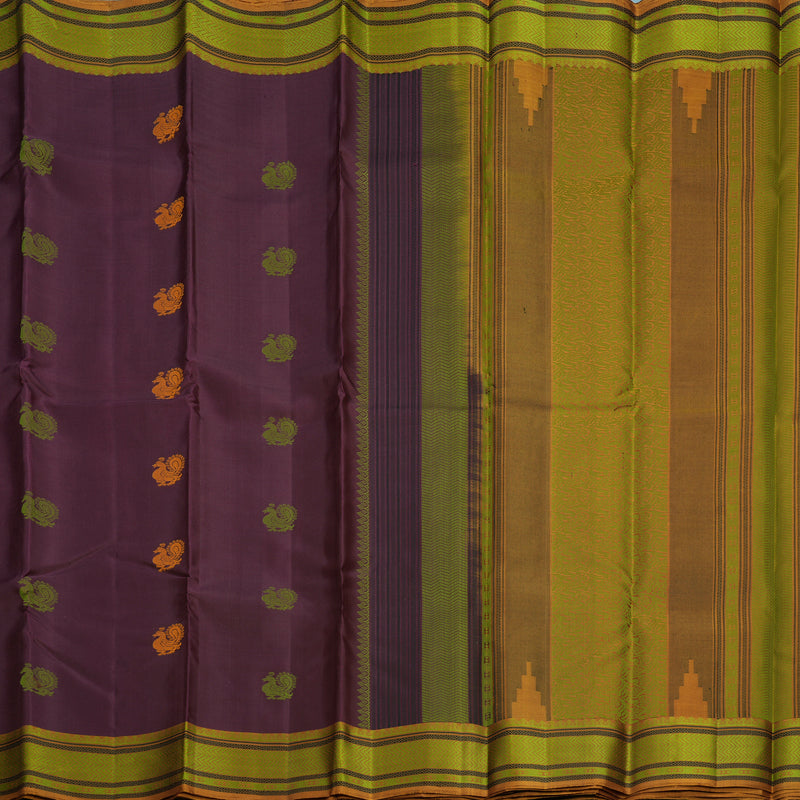 Hayagrivas Handloom Burgundy Kanjivaram Silk Saree with Honey Mustard Border KBF706G15-1