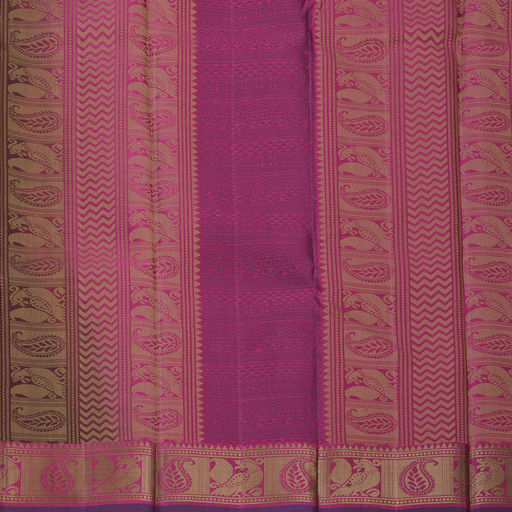 Hayagrivas Handloom Brown Kanjivaram Silk Saree with Magenta Border KBF706G16-2