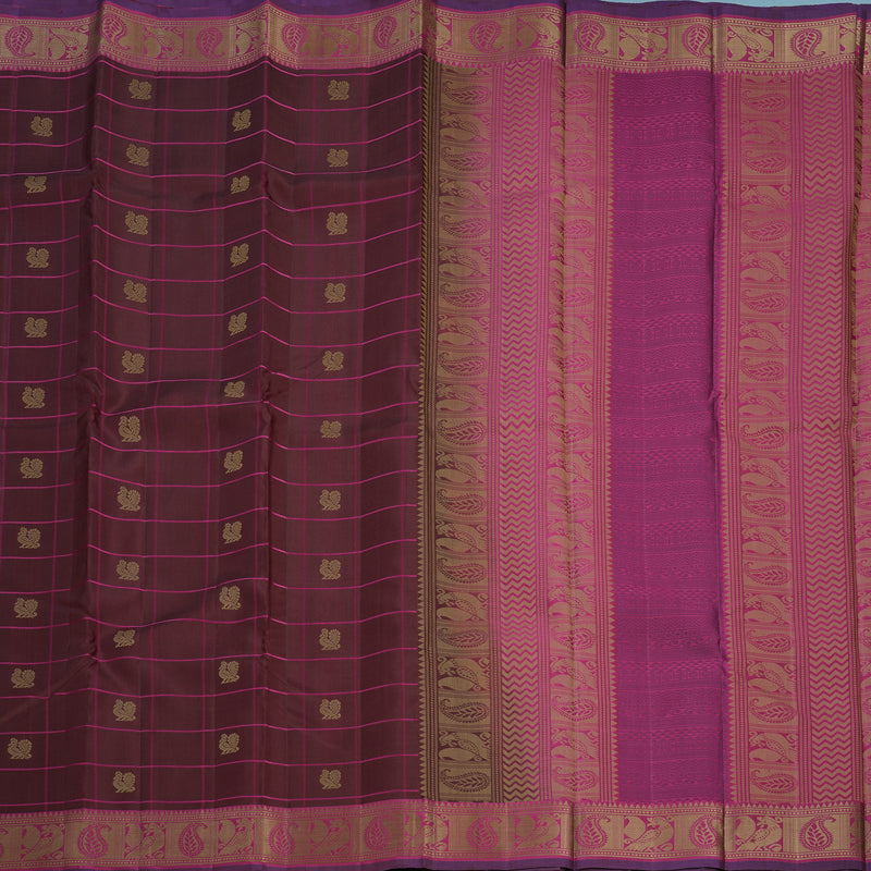 Hayagrivas Handloom Brown Kanjivaram Silk Saree with Magenta Border KBF706G16-2