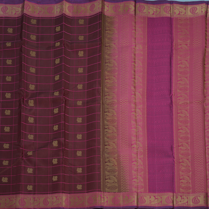 Hayagrivas Handloom Brown Kanjivaram Silk Saree with Magenta Border KBF706G16-2