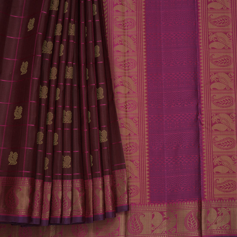 Hayagrivas Handloom Brown Kanjivaram Silk Saree with Magenta Border KBF706G16-2