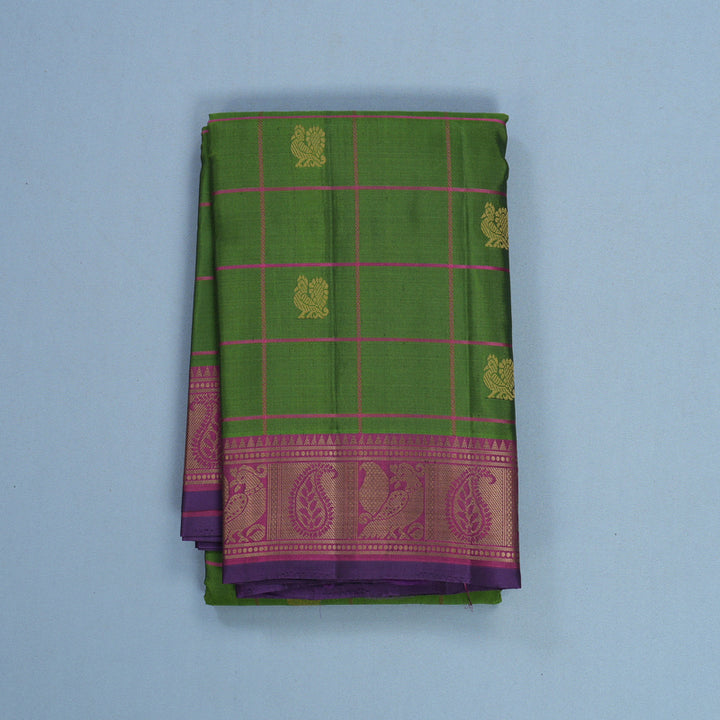Hayagrivas Handloom Olive Green Kanjivaram Silk Saree with Purple Border KBF706G16-3