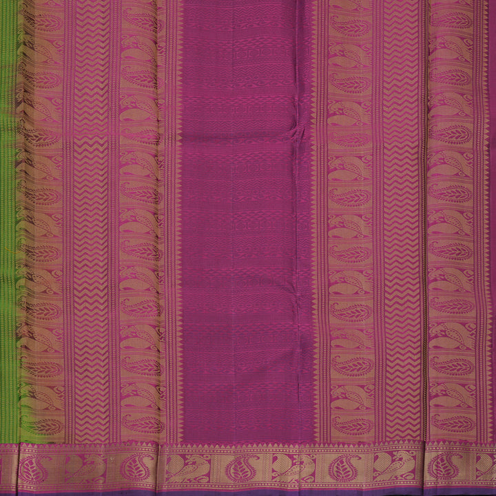 Hayagrivas Handloom Olive Green Kanjivaram Silk Saree with Purple Border KBF706G16-3