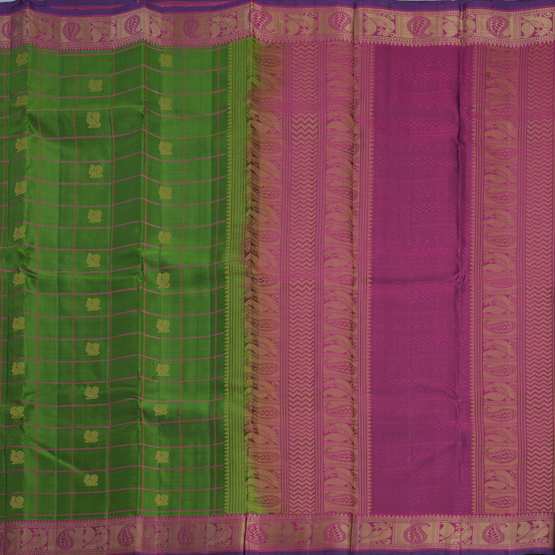 Hayagrivas Handloom Olive Green Kanjivaram Silk Saree with Purple Border KBF706G16-3