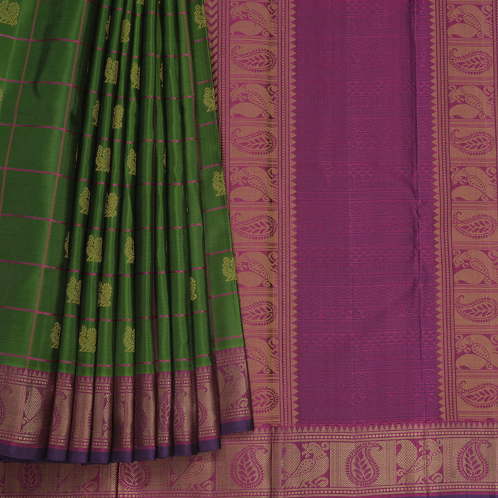 Hayagrivas Handloom Olive Green Kanjivaram Silk Saree with Purple Border KBF706G16-3