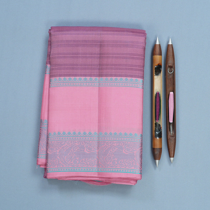 Hayagrivas Handloom Lavender Kanjivaram Silk Saree with Baby Pink Border KBF706G19-5
