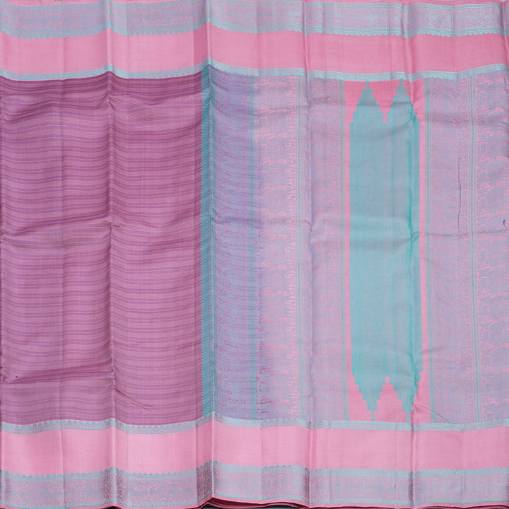 Hayagrivas Handloom Lavender Kanjivaram Silk Saree with Baby Pink Border KBF706G19-5