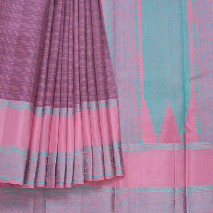 Hayagrivas Handloom Lavender Kanjivaram Silk Saree with Baby Pink Border KBF706G19-5
