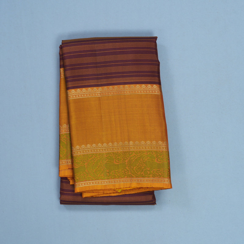 Hayagrivas Handloom Burgundy Kanjivaram Silk Saree with Golden Mustard Border KBF706G19-7