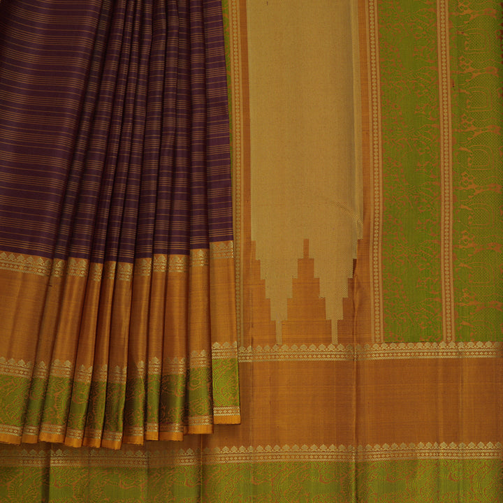 Hayagrivas Handloom Burgundy Kanjivaram Silk Saree with Golden Mustard Border KBF706G19-7