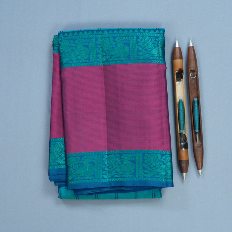 Hayagrivas Handloom Cyan Blue Kanjivaram Silk Saree with Magenta Border KBF706G2-2