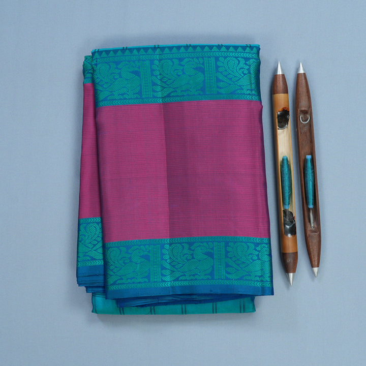 Hayagrivas Handloom Cyan Blue Kanjivaram Silk Saree with Magenta Border KBF706G2-2