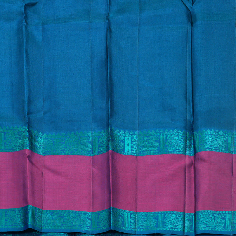 Hayagrivas Handloom Cyan Blue Kanjivaram Silk Saree with Magenta Border KBF706G2-2