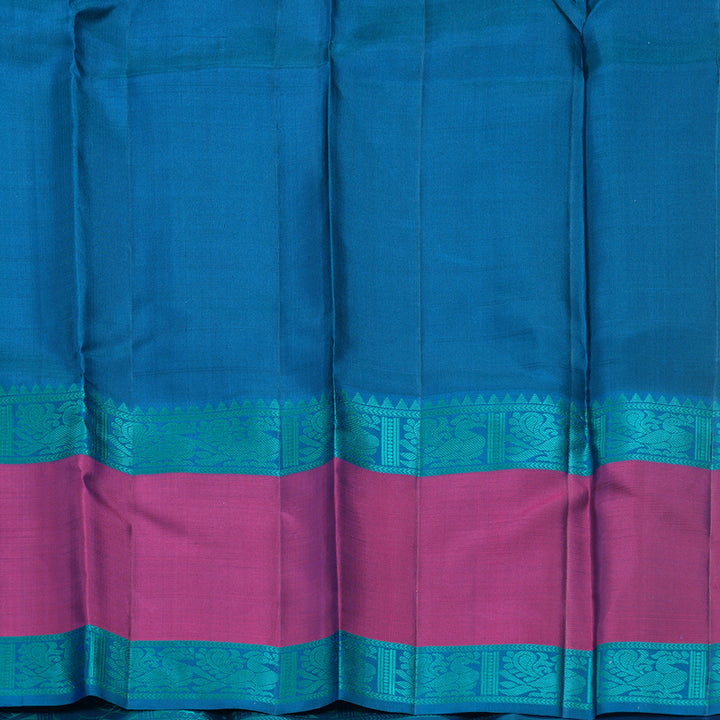 Hayagrivas Handloom Cyan Blue Kanjivaram Silk Saree with Magenta Border KBF706G2-2