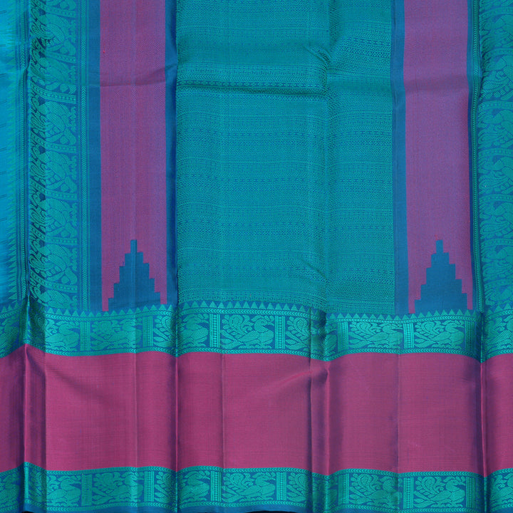 Hayagrivas Handloom Cyan Blue Kanjivaram Silk Saree with Magenta Border KBF706G2-2