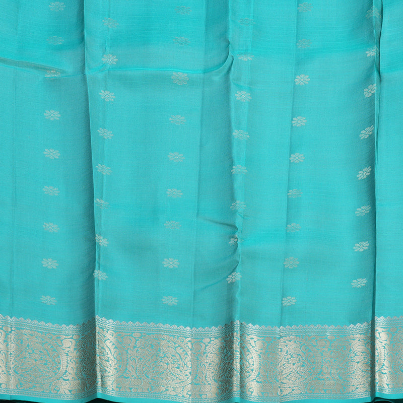 Hayagrivas Handloom Grey Kanjivaram Silk Saree with Sea Blue Border KBF706G22-3
