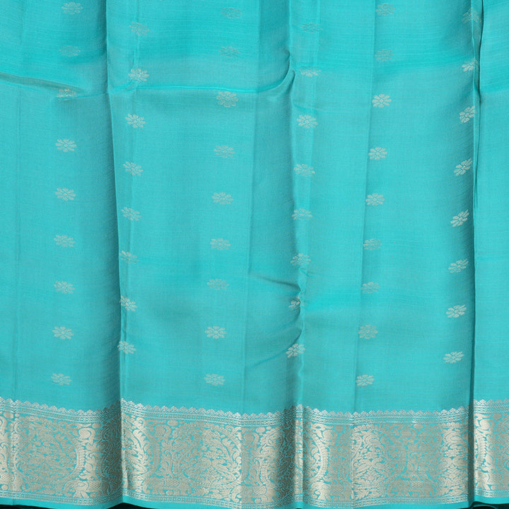 Hayagrivas Handloom Grey Kanjivaram Silk Saree with Sea Blue Border KBF706G22-3