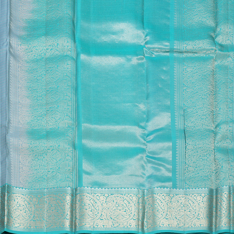 Hayagrivas Handloom Grey Kanjivaram Silk Saree with Sea Blue Border KBF706G22-3