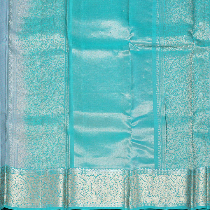 Hayagrivas Handloom Grey Kanjivaram Silk Saree with Sea Blue Border KBF706G22-3