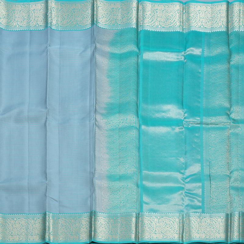 Hayagrivas Handloom Grey Kanjivaram Silk Saree with Sea Blue Border KBF706G22-3