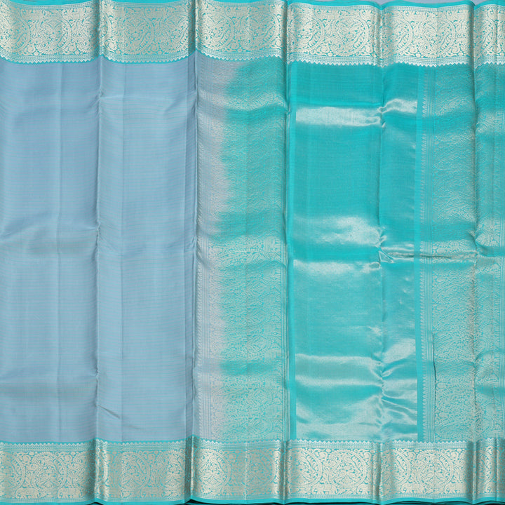 Hayagrivas Handloom Grey Kanjivaram Silk Saree with Sea Blue Border KBF706G22-3