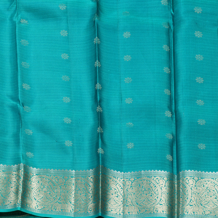Hayagrivas Handloom Peacock Blue Kanjivaram Silk Saree with Sea Green Border KBF706G22-4