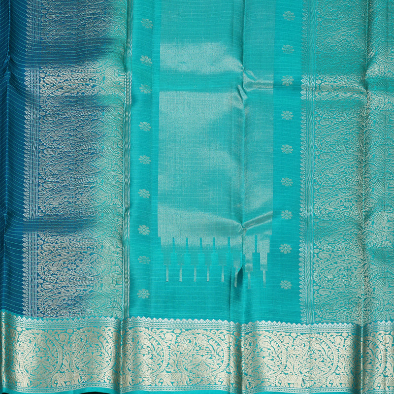 Hayagrivas Handloom Peacock Blue Kanjivaram Silk Saree with Sea Green Border KBF706G22-4
