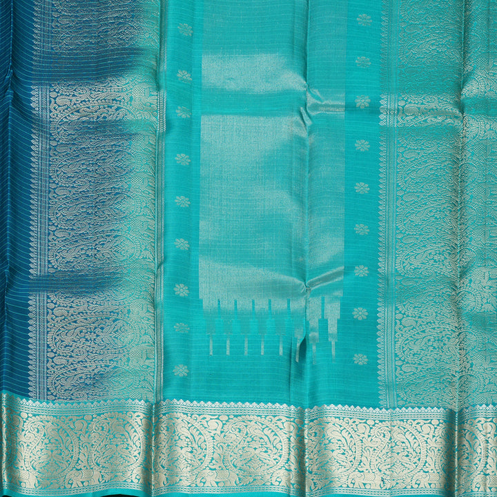 Hayagrivas Handloom Peacock Blue Kanjivaram Silk Saree with Sea Green Border KBF706G22-4