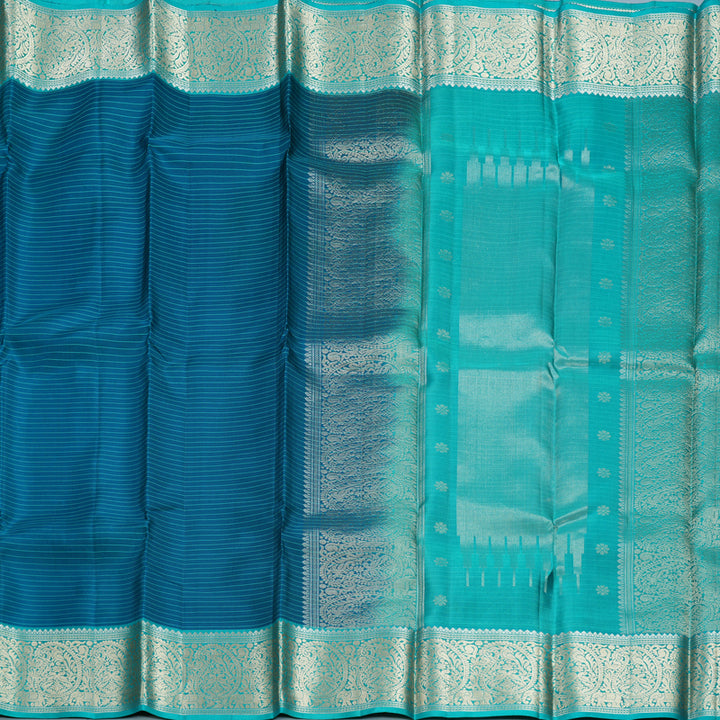 Hayagrivas Handloom Peacock Blue Kanjivaram Silk Saree with Sea Green Border KBF706G22-4