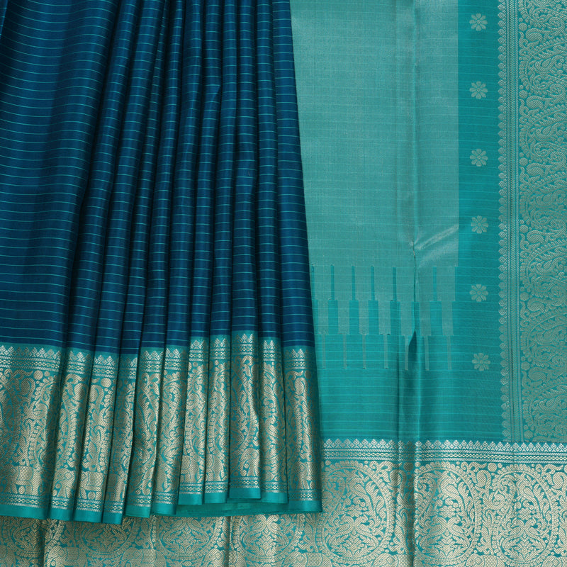 Hayagrivas Handloom Peacock Blue Kanjivaram Silk Saree with Sea Green Border KBF706G22-4