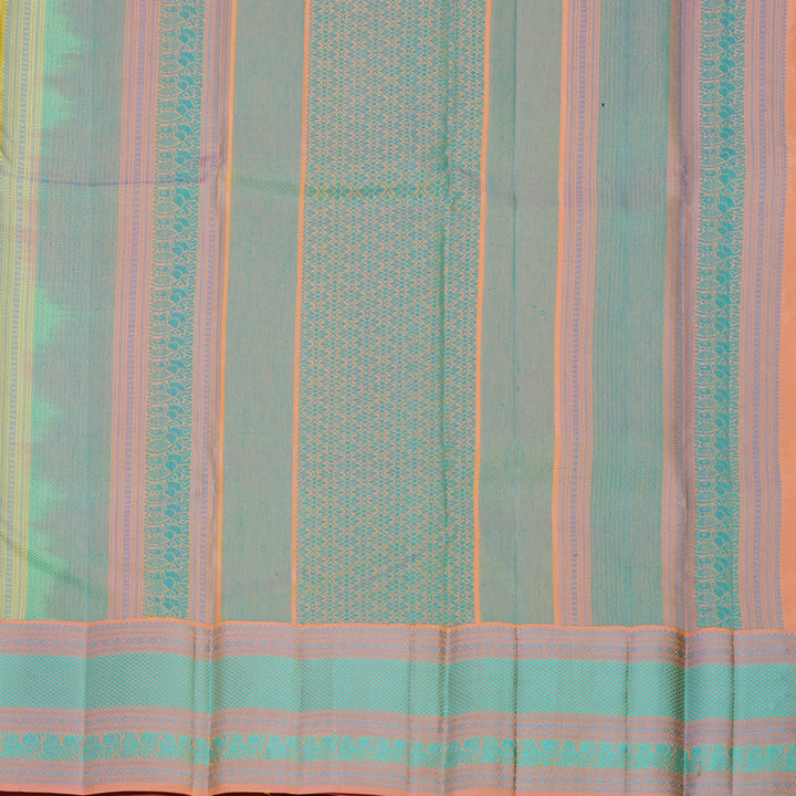 Hayagrivas Handloom Lemon Yellow Kanjivaram Silk Saree with Peach Border KBF706G23-10