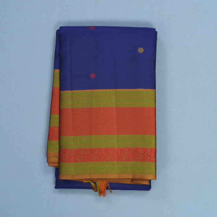 Hayagrivas Handloom Dark Blue Kanjivaram Silk Saree with Honey Shade Border KBF706G23-6