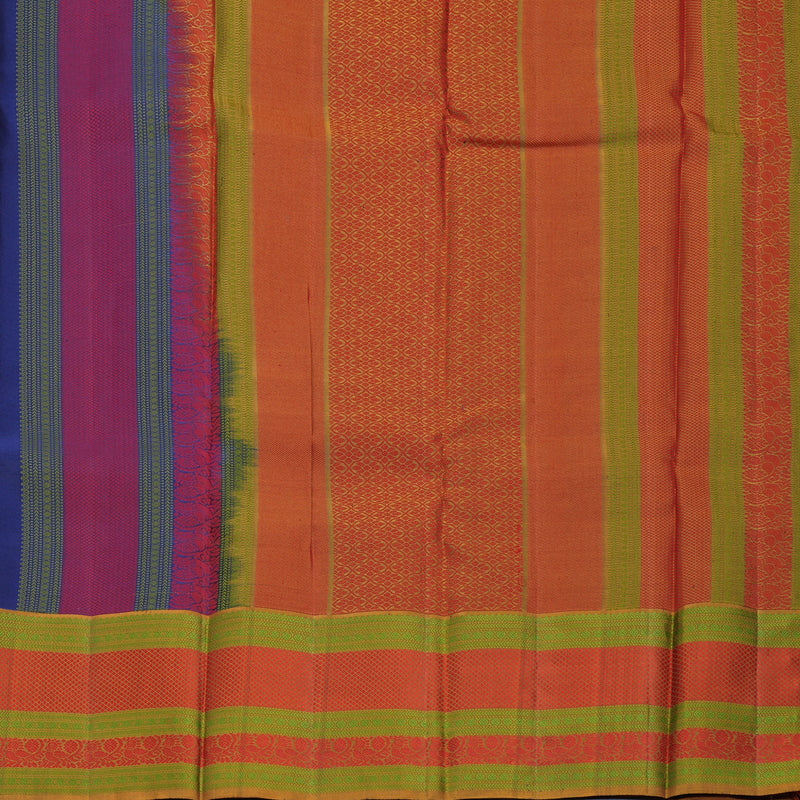 Hayagrivas Handloom Dark Blue Kanjivaram Silk Saree with Honey Shade Border KBF706G23-6
