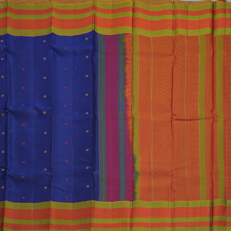 Hayagrivas Handloom Dark Blue Kanjivaram Silk Saree with Honey Shade Border KBF706G23-6