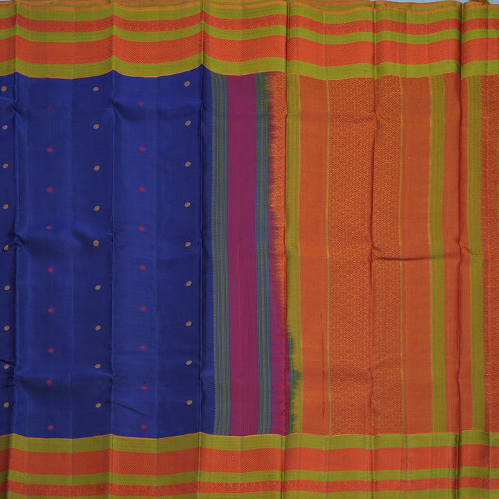 Hayagrivas Handloom Dark Blue Kanjivaram Silk Saree with Honey Shade Border KBF706G23-6