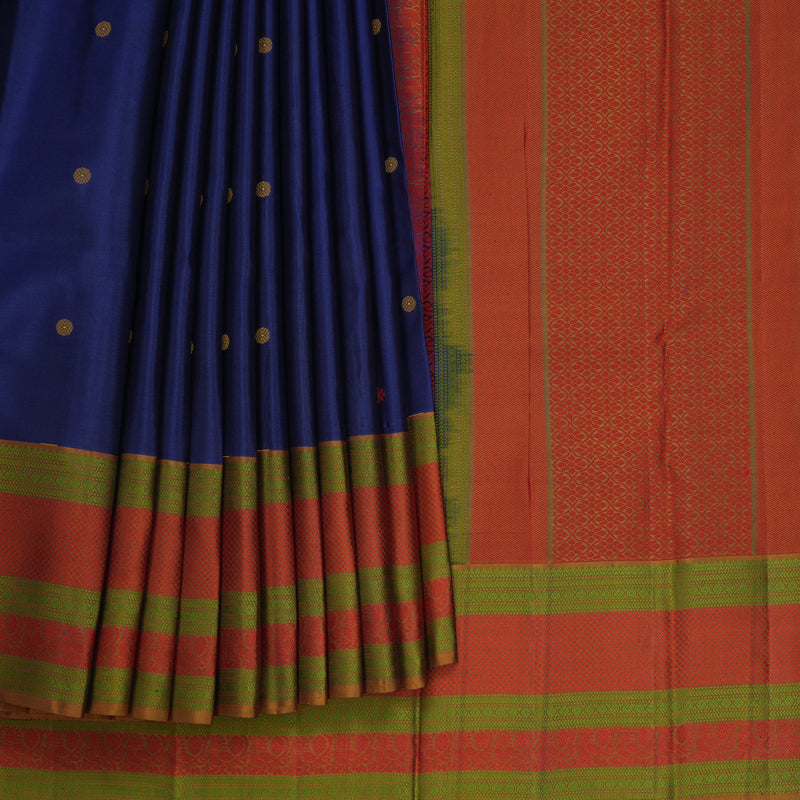 Hayagrivas Handloom Dark Blue Kanjivaram Silk Saree with Honey Shade Border KBF706G23-6