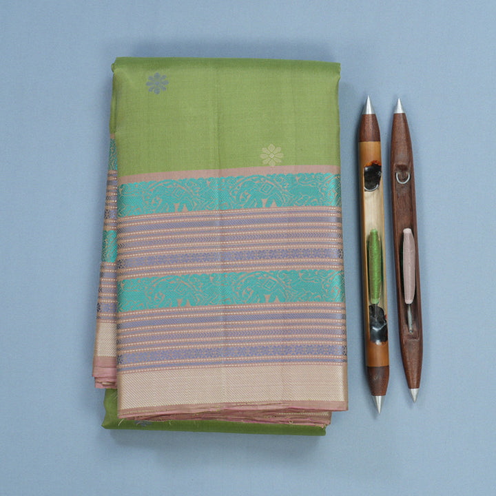 Hayagrivas Handloom Elaichi Green Kanjivaram Silk Saree with Elaichi Green Border KBF706G26-4