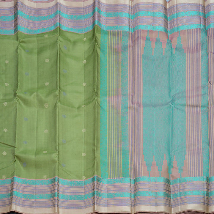 Hayagrivas Handloom Elaichi Green Kanjivaram Silk Saree with Elaichi Green Border KBF706G26-4