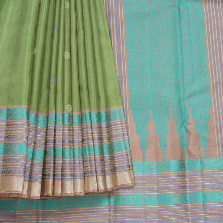 Hayagrivas Handloom Elaichi Green Kanjivaram Silk Saree with Elaichi Green Border KBF706G26-4