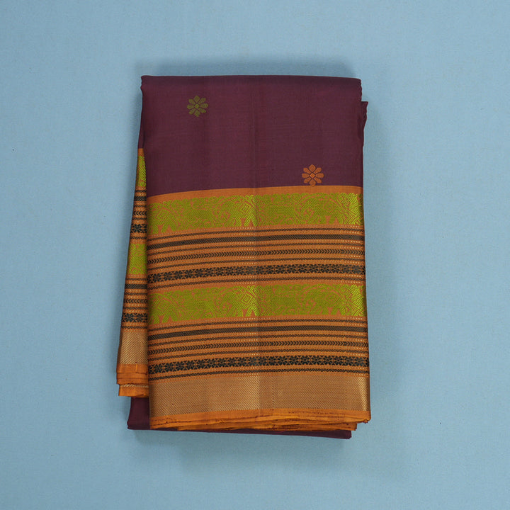 Hayagrivas Handloom Burgundy Kanjivaram Silk Saree with Honey Mustard Border KBF706G26-6